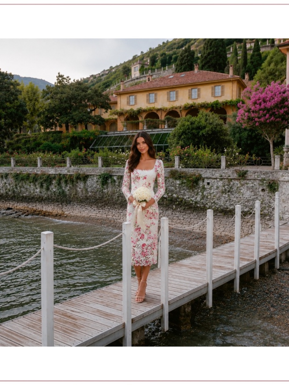 $4995 Monique Lhuillier Floral Guipure Lace Runway Midi Dress
